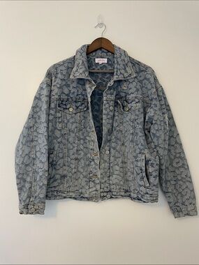Jess Lea Leyton Leopard Summer Animal Print Light Wash Distressed Denim Jacket
